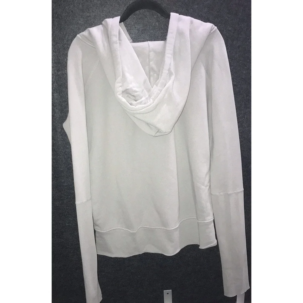 Nili Lotan Janie Sweatshirt Medium Grey Hood Sweater Ribbed Sleeve Tiny Distress